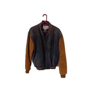Avalanche Suede Leather Varsity/Bomber Jacket Size Large Navy/brown Vintage
